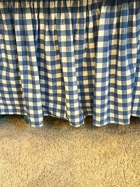 Vintage Ralph Lauren KING, Small BLUE & WHITE Gingham Check Ruffled BEDSKIRT
